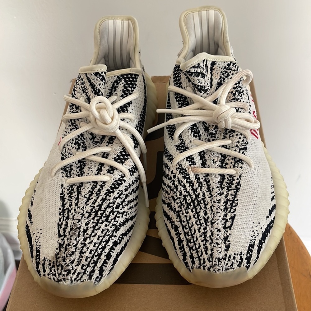 A pair of used Yeezy zebras 350 V2’s 2017 edition